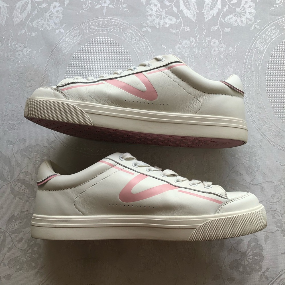 Draper James + TRETORN Hopper Women's 9.5M White Leather Sneakers/Pink Accent